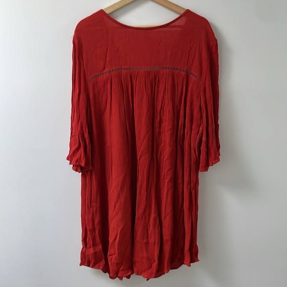 Harlow crochet embroidered boho tunic dress L burnt orange rust Boho hippie - Picture 5 of 11